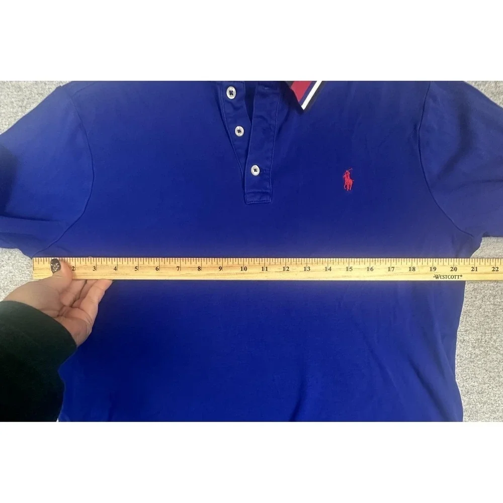 Polo Ralph Lauren Polo Shirt Mens Large Royal Blue‎ Custom Slim Fit Long Sleeve
